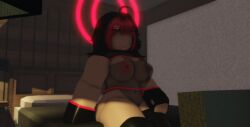 1girls 3d areolae breasts bunsey3d gx_aura half_naked hidden_eyes nipples opera_gx red_hair roblox robloxian tagme tongue_out transparent_clothing virtual_youtuber