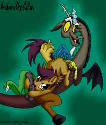 balls chimera discord_(mlp) duo equid equine erection female friendship_is_magic genitals hasbro hi_res horse male male/female mammal my_little_pony pegasus pony prince_clark purple_eyes scootaloo_(mlp) wings