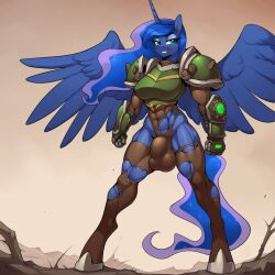 1futa abs ai_generated alicorn areola armor ball_bulge big_bulge black_stockings blue_body blue_hair blue_skin breasts bulge equid equine female friendship_is_magic futa_only futanari gauntlets green_armor green_gauntlets green_pauldrons hair hasbro hooves horn horseshoe long_hair mammal muscular_futanari muscular_thighs my_little_pony nipples pauldrons princess_luna_(mlp) ripped_stockings ripped_thighhighs smile solo standing