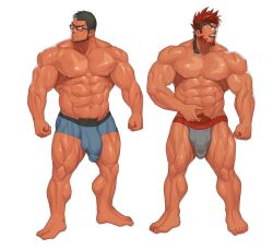 balls bara beard bulge facial_hair flaccid kuromine_hiraya male male_only muscles muscular penis underwear yuatari