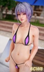 1girls 3d 6cw8 bikini breasts cleavage dead_or_alive dead_or_alive_xtreme_beach_volleyball dead_or_alive_xtreme_venus_vacation g-string lavender_hair magenta_eyes medium_hair shizuku_(doa) teardrop_bikini tecmo thong_bikini