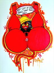 ass_bigger_than_head big_breasts bottomless casual casual_nudity covered_pussy demon demon_girl female female_only helluva_boss huge_ass millie_(helluva_boss) nutboiart8008 pov teasing topwear