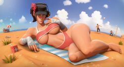 1girls background_character background_characters beach beach_towel bikini bow breadblack female_focus femscout hourglass_figure large_breasts no_nude pinup posing_for_the_viewer relaxing rule_63 scout_(team_fortress_2) sfm sniper_(team_fortress_2) softcore solo_female suggestive team_fortress_2 underboob voluptuous wide_hips