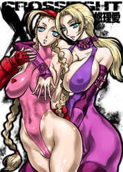 2girls ahoge aqua_eyes ass ass_grab beret big_breasts blonde_hair blue_eyes bodysuit braid breast_grab breast_press breasts buckles cameltoe cammy_white capcom choker cleavage cover crossover detached_sleeves erect_nipples female female_only fingerless_gloves hair hat highleg highleg_leotard hug huge_breasts human large_breasts leotard lipstick long_hair makeup multiple_females namco nina_williams ponytail sideboob skin_tight street_fighter street_fighter_x_tekken tekken tekken_x_street_fighter thick_thighs thighs thong_leotard tied_hair twin_braids twintails yuri yuri-ai