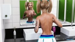 1girls bathroom blonde_hair blue_eyes breasts breasts_out covering covering_breasts earrings motkeyz nose_piercing piercing ring soap soap_bottle tattoo tattooed_arm tattoos timestamps_lost_love timestamps_unconditional_love topless topless_female twintails veronika_(timestamps)