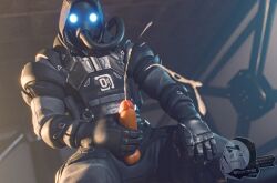 1boy clothed clothing cum cumshot erect_penis erection fortnite fortnite:_battle_royale gasmask gay mask masked masked_male order_remnant_(fortnite) solo_male stormievn