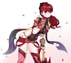 1girls atlus boots breasts crossover female female_only kasumi_yoshizawa korachan01 long_hair nintendo persona persona_5 persona_5_royal pyra_(xenoblade)_(cosplay) red_eyes red_hair solo sumire_yoshizawa sword tiara xenoblade_(series) xenoblade_chronicles_2