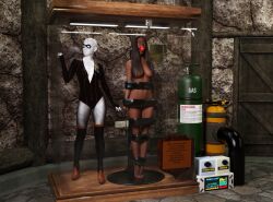 1girls 3d bound bound_arms bound_legs completely_nude completely_nude_female dark-skinned_female dark_skin mannequin nude nude_female original original_character samsa23 trophy_case