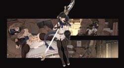 1girls 2boys 2boys1girl au_ra cant_see_the_haters creampie cum cum_in_pussy cum_inside cum_pool dark-skinned_male english_text final_fantasy final_fantasy_xiv interracial large_breasts large_penis light-skinned_female lizard lizard_girl original_character penis_covering_eyes penis_on_face penis_over_eyes prostitution sapphira_nyx shuuko spitroast submissive_female tagme tail thighhighs