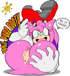 amy_rose anthro anus ass boots clitoris clothing dialogue english_text erect_clitoris female female_only fur furry furry_only green_eyes hair hedgehog jiky meme pink_hair presenting presenting_anus presenting_pussy pussy sega smile solo sonic_(series) sun sunglasses tail text translucent