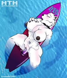 bear bella_ferrari breasts crowchild dildo ear_piercing female furry high_tail_hall hth_studios ipod listening_to_music original_character penetration piercing polar_bear pussy sex_toy solo surfboard vaginal_penetration water white_fur wide_hips