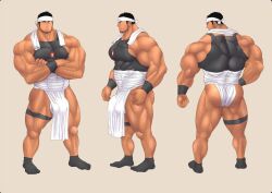 ass balls bara beard bulge clothing crossed_arms facial_hair flaccid fully_clothed headband kuromine_hiraya loincloth male male_only muscles muscular penis solo solo_male yuatari