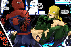 2boys anal anal_sex bodysuit danny_rand forced forced_partners forced_yaoi functionally_nude gay gloves iron_fist legs_held_open male male_only malesub marvel mask multiple_boys muscle penis rape restrained slime smooth_skin someta spider-man spider-man_(series) spread_legs sweat tentacle tentacle_on_male tentacle_rape tentacles testicles text torn_clothes torn_clothing uncensored venom venom_(marvel) yaoi