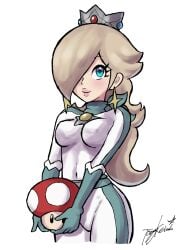 1girls alternate_costume blonde_hair blue_eyes bodysuit clothing female female_focus female_only hair hair_over_one_eye human mario_(series) mario_kart nintendo princess_rosalina smile solo standing tagme yamino_ekakinin