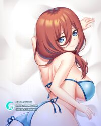 ass big_ass big_breasts bikini blue_eyes bodypillow breasts dakimakura go-toubun_no_hanayome laying mitgard-knight mitgardstore nakano_miku oppai smaller_female