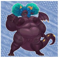 1girls afro anthro attitude belly big_belly big_breasts big_tail big_tummy black_body breasts dark_body dark_skin dragon female female_only full-length_portrait genitals greenzlie hi_res huge_tail naked nude obese obese_anthro oil overweight overweight_anthro portrait pose pussy scalie slightly_chubby slightly_chubby_female small_wings solo tail twintails wings