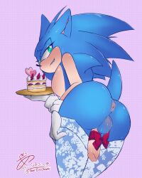 1boy absurd_res anthro anus ass balls big_ass butt_shot butthole cake chaoticgintonic clothed clothing crossdressing genitals hi_res legwear looking_at_viewer looking_back male male_only penis presenting_anus presenting_ass presenting_hindquarters presenting_penis sega solo solo_male sonic_(series) sonic_the_hedgehog sonic_the_hedgehog_(series) thigh_highs