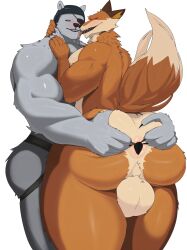 abs absurd_res anthro armor ass balls bear big_balls big_butt blush breasts butt_grab canid canine claws closed_eyes clothed clothing duo epic_games eye_to_eye face_lick fennix_(fortnite) fortnite fox fur genitals grin grinding hand_on_breast hand_on_butt hand_on_head headgear helmet hi_res hyper jockstrap jockstrap_only licking looking_at_another looking_pleasured male male/male mammal massive_thighs muscular mymu666 narrowed_eyes nude orange_body orange_fur polar_bear polar_patroller simple_background smile spread_butt spreading tail teeth thick_thighs tongue tongue_out topless underwear underwear_only ursine vo7gu46xduh36 white_body white_fur yellow_eyes