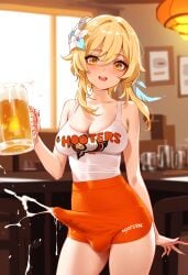 1futa ai_generated alcohol ball_bulge balls balls_under_clothes bangs bare_shoulders beer beer_mug blonde_hair breasts bulge bulge_through_clothing casual casual_boner casual_ejaculation casual_erection cleavage clothed cowboy_shot crop_top cum cum_drip cum_on_clothes cum_on_penis cum_through_clothes cumdrip cumming cumming_through_clothing cumshot dickgirl doseogwan ejaculation ejaculation_under_clothes employee_uniform erect_penis erection erection_under_clothes femboy fully_clothed futa_only futanari genshin_impact hair_flower hair_ornament hands-free handsfree_ejaculation holding_beer holding_mug holding_object hooters hooters_uniform indoors long_penis looking_at_viewer lumine_(genshin_impact) open_mouth orange_shorts orgasm_without_stimulation penis penis_bulge penis_under_clothes short_hair short_shorts shorts smile solo solo_futa spontaneous_ejaculation spontaneous_orgasm standing sweat tank_top tenting thighs visible_penis_shape waitress white_tank_top yellow_eyes