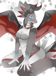 anthro anthro_only blue_eyes breasts dragon dragoness dragonmaid_series_(yu-gi-oh!) dragonmaid_sheou dragonryuusuki duel_monster featureless_breasts female female_focus female_only horns humanoid long_eyelashes no_nipples scales scalie tail thick_thighs thin_waist white_scales wide_hips wings yu-gi-oh!