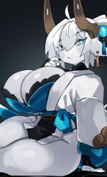 1girls blue_eyes breasts dragon_girl dragon_horns female hi_res hips horns huge_breasts light-skinned_female light_skin long_hair looking_at_viewer massive_breasts original original_character polaris_(zanamaoria) shortstack smiling smiling_at_viewer thick_thighs thighs white_body white_hair wide_hips wink winking_at_viewer zanamaoria