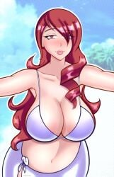 1girls beach big_breasts bikini breasts breasts_bigger_than_head female female_only huge_breasts karfound large_breasts megami_tensei mitsuru_kirijo persona persona_3 red_eyes red_hair shin_megami_tensei smt solo solo_female