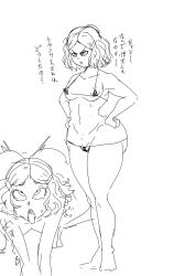 1girls ahe_gao angry azu573 bikini breasts clothed clothing dialogue dragon_ball_super fayra female female_only full_body human instant_loss japanese_text line_art micro_bikini monochrome mostly_nude rikka_kai sketch solo standing text thick_thighs translation_request wide_hips