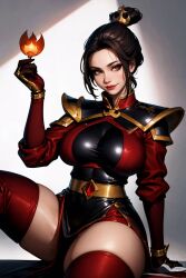 1girls aged_up ai_generated avatar_legends avatar_the_last_airbender azula big_breasts black_hair coomette female female_only fire_nation firebender stockings tight_clothing voluptuous