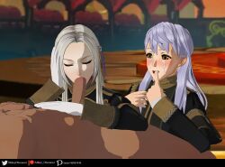 1boy 2girls 3d after_fellatio after_oral after_sex alternate_costume closed_eyes cum cum_in_mouth cum_on_face edelgard_von_hresvelg fellatio female fire_emblem fire_emblem:_radiant_dawn fire_emblem:_three_houses garreg_mach_monastery_uniform gloves grey_hair indoors long_hair long_sleeves male micaiah_(fire_emblem) mikey_obscurest multiple_girls nintendo one_after_another oral penis silver_hair uncensored yellow_eyes