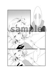 angels_of_death big_breasts bubble_speech catherine_ward daniel_dickens hand_on_breast hand_on_throat laying_on_bed legs_spread light_skin looking_at_partner manga_page monochrome open_shirt saliva_on_breasts sample satsuriku_no_tenshi white_shirt