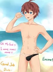 beach blue_eyes brown_hair camp_buddy gay milkneko12 nsfw public_nudity seto shintaro shintaro_'seto'_aihara yaoi