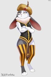 2025 absolute_territory absurd_res amber_eyes anthro armello ass belt big_butt breasts cel_shading clothing collared_shirt crossed_arms dress_shirt elyssia_(armello) eyebrows female furfe hat haughty_look headgear headwear hi_res humanoid lagomorph league_of_geeks legwear leporid long_ears looking_aside mammal pattern_clothing rabbit raised_eyebrow shaded shirt small_breasts solo standing striped_clothing stripes thigh_highs thigh_window thong topwear translucent translucent_clothing underwear vest wide_hips