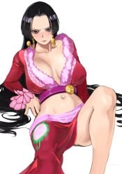 angry_face bare_legs bare_thighs big_breasts blush boa_hancock clothed clothing color female female_focus female_only hi_res jerrydurd jewelry large_breasts light-skinned_female light_skin long_hair looking_at_viewer on_floor one_piece shounen_jump solo solo_female tagme thick_thighs