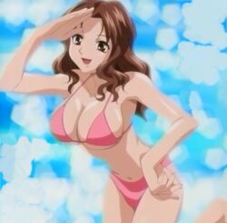 akahori_gedou_hour_rabuge anime_nose bikini breasts hokke_otone large_breasts otone_hokke salute screencap stitched swimsuit