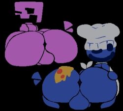 2boys apron ass ass_focus balls black_background chef_hat cosmo-os depixelization duo five_nights_at_freddy's five_nights_at_freddy's_(d-side) friday_night_funkin friday_night_funkin_(d-side) friday_night_funkin_mod looking_at_viewer male_only naked_apron on_knees ourple_guy_(fnf_mod) ourple_guy_(kiwiquest) pizza_slice presenting presenting_ass presenting_balls purple_guy spacebotbutt3k vloo_guy wink winking_at_viewer