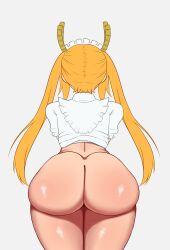 1girls ass ass_focus back_view big_ass blonde_hair bottomless dragon_girl dragon_horns female large_ass long_hair maid maid_headdress maid_uniform miss_kobayashi's_dragon_maid solo souzhoru tohru_(dragon_maid) twintails