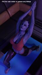 3d liara_t'soni mass_effect stretch tank_top vikhlop yoga yoga_mat yoga_pants yoga_pose