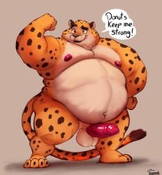 anthro balls benjamin_clawhauser big_moobs cheetah disney erection fat felid feline flexing genitals hi_res male male_only mammal moobs nude nude_male obese obese_male overweight overweight_male penis solo speech_bubble text uniparasite vein veiny_penis zootopia