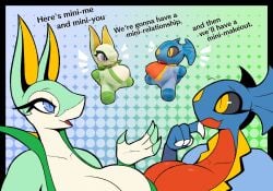 2024 anthro big_breasts breasts cleavage clothed dialogue english_text female female_focus female_garchomp female_only furry garchomp ginger_(r-mk) huge_breasts june_greenfield nintendo no_humans original original_character original_characters plushie pokemon pokemon_(species) r-mk serperior simple_background text wholesome