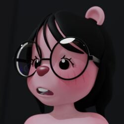 1:1 1girls 3d 3d_model animal_ears animal_nose anthro background black_background black_hair blush blushed cottoncup_(artist) digital_art digital_media ears eyelashes eyes female female_only flush flushed glasses hair loopy_(pororo) loopy_plushie nose open_mouth pink_body pink_ears pororo_the_little_penguin short_hair simple_background solo teeth teeth_visible tongue