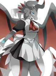 anthro anthro_only blue_eyes breasts dragon dragoness dragonmaid_series_(yu-gi-oh!) dragonmaid_sheou dragonryuusuki duel_monster featureless_breasts female female_focus female_only horns humanoid long_eyelashes no_nipples scales scalie tail thick_thighs thin_waist white_scales wide_hips wings yu-gi-oh!