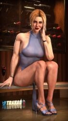 3d areolae athletic athletic_female bare_legs bare_shoulders bare_thighs blonde_hair bracelet busty dress female female_focus female_only hourglass_figure iq_(rainbow_six) lipstick makeup medium_breasts nipples rainbow_six rainbow_six_siege see-through short_hair tagme trahao wide_hips