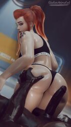 1boy 1girls 3d ass_grab big_penis blacked blacked_clothing brigitte dark-skinned_male dark_skin english_text female gladionanimated interracial male overwatch overwatch_2 red_hair text