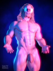 3d 3d_(artwork) balls bara facial_hair flaccid male male_only marvel marvel_comics muscles muscular nude penis sabretooth saltyrenders sideburns solo solo_male sunglasses victor_creed x-men