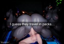 absurd_res alien anthro ass big_butt bodily_fluids coolmaster98 cum cum_inside dominant dominant_female female genital_fluids glistening glistening_body glowing glowing_eyes group halo_(series) hi_res human interspecies keeponwalkin male mammal microsoft sangheili science_fiction sex size_difference thick_thighs xbox_game_studios