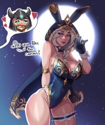 2024 ashe_(league_of_legends) beard big_breasts blue_eyes blush bunny_ears bunnysuit female female_focus heart league_of_legends league_of_legends:_wild_rift male mambolina nosebleed pale-skinned_female pale-skinned_male pale_skin question riot_games tagme thick_thighs tryndamere white_hair