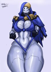 1girls 2023 2d 2d_(artwork) 5_fingers athletic athletic_female big_breasts big_thighs black_sclera blue_clothing blue_eyes bottom_heavy breasts bungie busty child_bearing_hips cleavage cloak clothed destiny_(game) destiny_2 elsie_bray exo exo_stranger female female_focus female_only fit fit_female hi_res highres hips hourglass_figure large_thighs mask masked masked_female midriff navel pauldrons robot_girl solo solo_female solo_focus thick_thighs thigh_gap thighs thunder_thighs tied_shirt voluptuous waaka_horror wide_hips