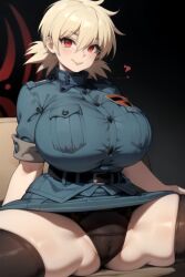 1girls 2d ai_generated big_breasts big_eyes blonde blonde_female blonde_hair bursting_breasts busty cameltoe daidouji_(artist) daidoujipv hellsing huge_breasts legs_apart police police_uniform policewoman red_eyes round_breasts seras_victoria short_hair short_skirt thick_thighs thighhighs tight_clothing top_heavy twintails uniform vampire_girl