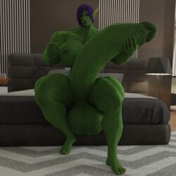 1futa 3d bedroom blue_eyes dickgirl futa_only futanari green_skin huge_balls huge_cock hyper hyper_balls hyper_muscles hyper_penis muscle muscular muscular_futanari orc orc_(warcraft) orc_futanari purple_hair seline selinemukgrom shemale solo solo_futa warcraft