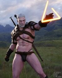 1boy 1human 1male 3d 3d_(artwork) 3d_model cd_projekt_red chainmail_bikini geralt_of_rivia kazuworks light-skinned_male light_skin male male_focus male_only male_solo masculine outdoors scar_on_face scars_on_body skimpy_outfit solo solo_focus solo_male the_witcher_(series) the_witcher_3:_wild_hunt white_hair yellow_eyes